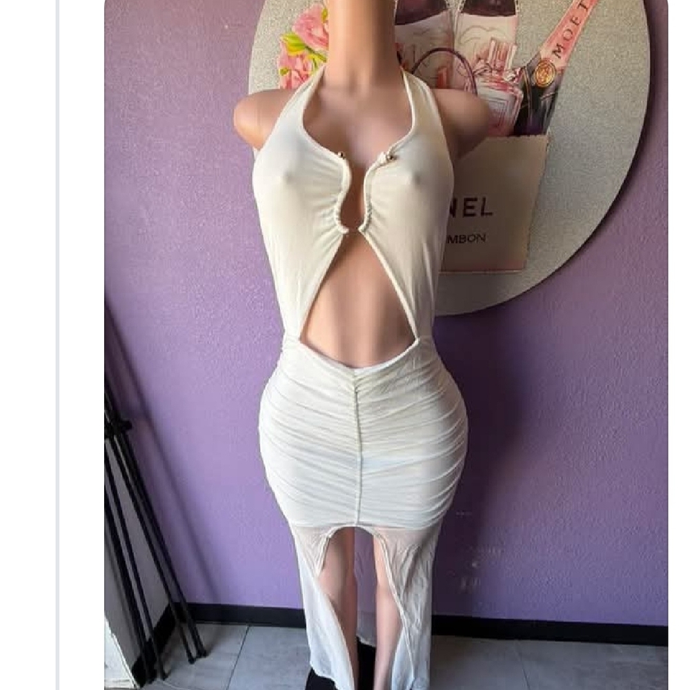 Cutout Halter Maxi Dress in Cream